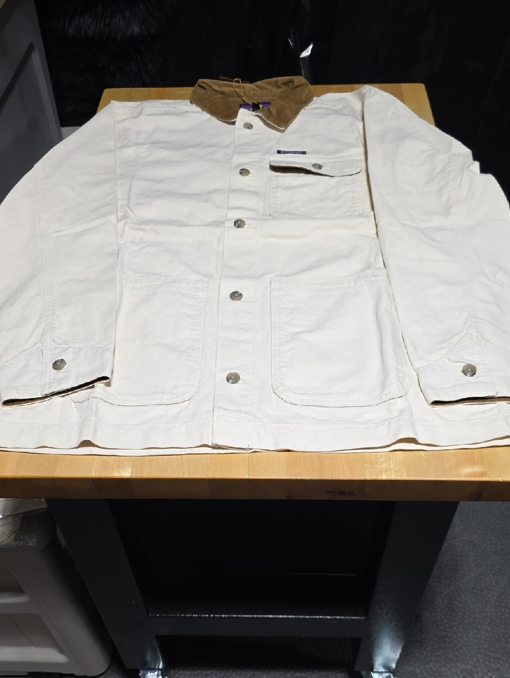 Men's Cream Workwear Jacket with Brown Corduroy Collar